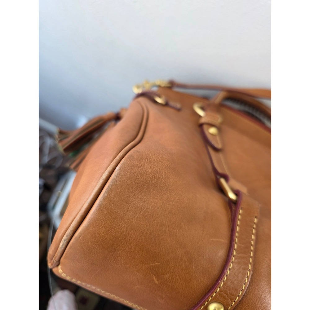 Dooney & Bourke Florentine Leather Satchel Ginger Whipstitch Tassel Bag Large - Picture 9 of 12